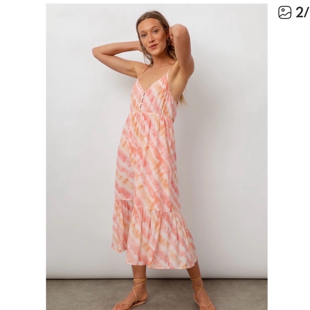 New! RAILS Delilah Spaghetti Strap Midi Slip Dress in Sunset Tie Dye